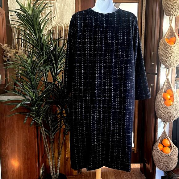 J Jill Navy Blue Plaid Knit Shift Dress L | Soft Sweater Tunic Fall Casual WFH - Picture 2 of 9